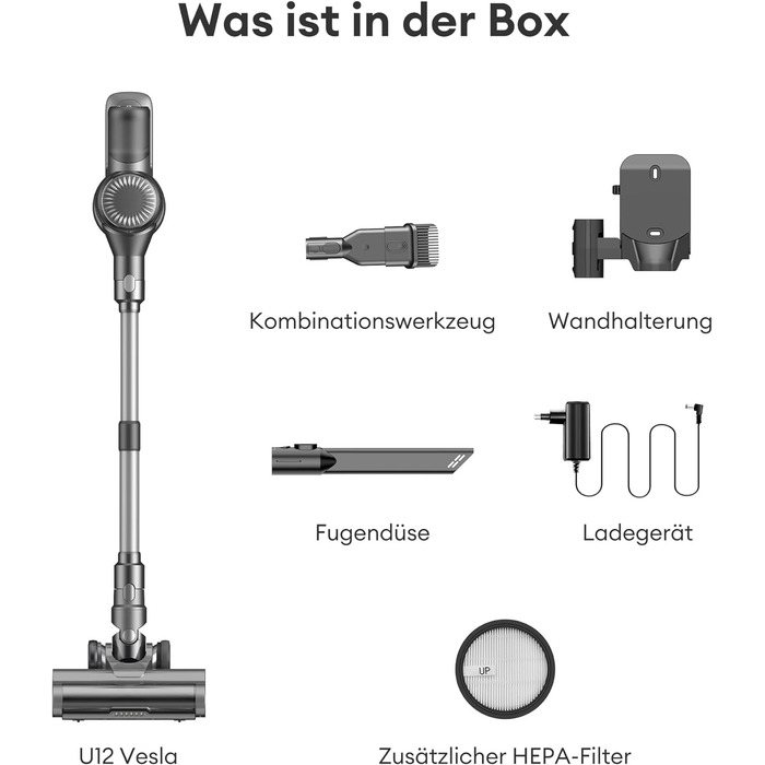 Бездротовий пилосос Ultenic U12 Tech Green Eye™ з акумулятором, 45000Pa, для твердих підлог, килимів та шерсті тварин, з автоматичним режимом та покращеною насадкою проти ковтунів