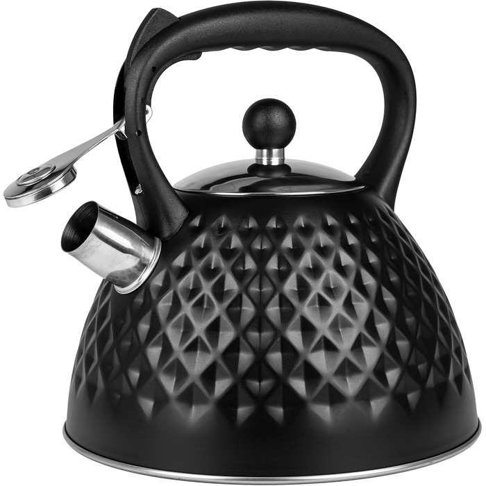 Чайник Karl Hausmann 3L з автоматичним свистком - чорний, з нержавіючої сталі, для індукційних, газових та електричних плит