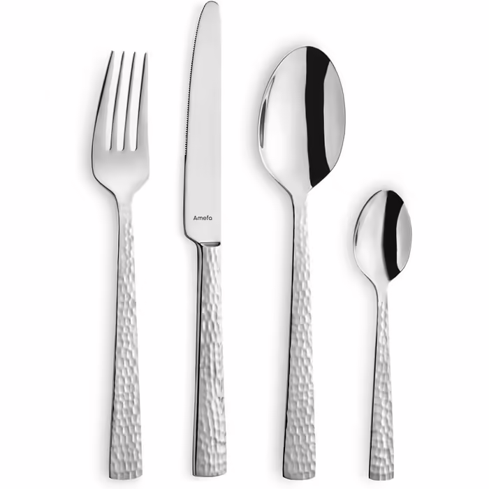 Amefa Cutlery Set Felicity, 24-Piece Place Setting Set, Cutlery Set for 6 People, 18/0 Stainless Steel, 13/0 Blade Steel, Hammered Handle, Includes Knife, Fork, Spoon & Coffee Spoon