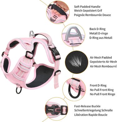 Шлейка для собак HEELE з регулюванням натягу, світловідбиваючі елементи, м'яка ручка, контроль, 2 металеві кільця, для малих, середніх та великих собак, Aree, Зелений, C-Aree Grün (XS, Uni-Pink)