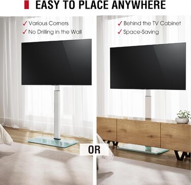 Регульований підлоговий кріплення для телевізора 100-190 см (43-75 дюймів), 10-ступеневе регулювання висоти кутів, підставка для телевізора для вітальні/спальні, підтримує до 50 кг, max. VESA (Білий/Опудаловий сад)