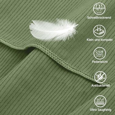 Набір рушників Pameil з мікрофібри (2 шт.): великий (160x80 см) та маленький (80x40 см), компактні та швидковисихаючі, для спорту, подорожей, пляжу (армійний зелений)