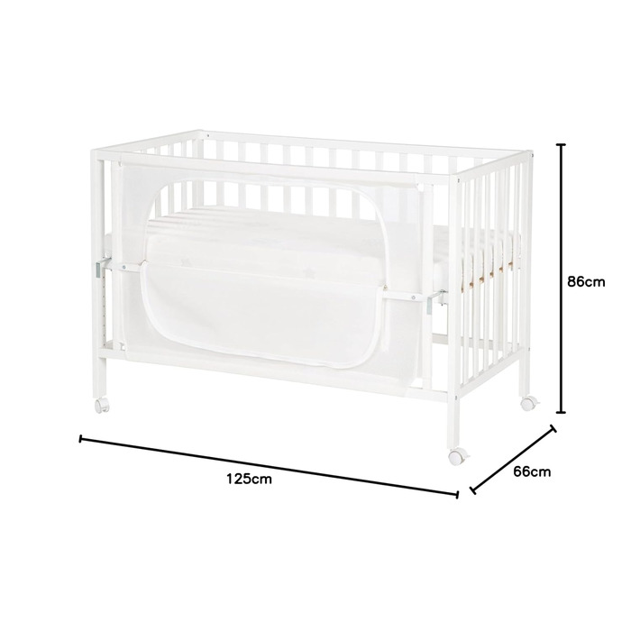 Дитяче приставне ліжечко roba Safe Asleep Sternenzauber 60x120 см, біле, для новонароджених, з бортиком, дерев'яне
