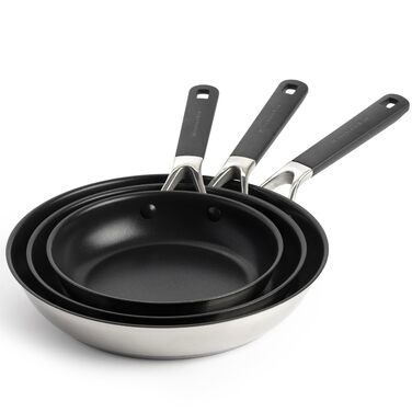 Набір сковорідок KitchenAid Edelstahl 3 шари: 20, 24, 28 см - індукція, духовка, нержавіюча сталь