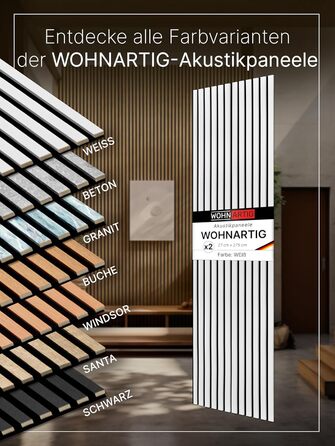 Акустичні настінні панелі з ламелями на фетрі, білі (набір 2 шт. 275x27 см), 1.485 м² — декоративна стінова облицовка