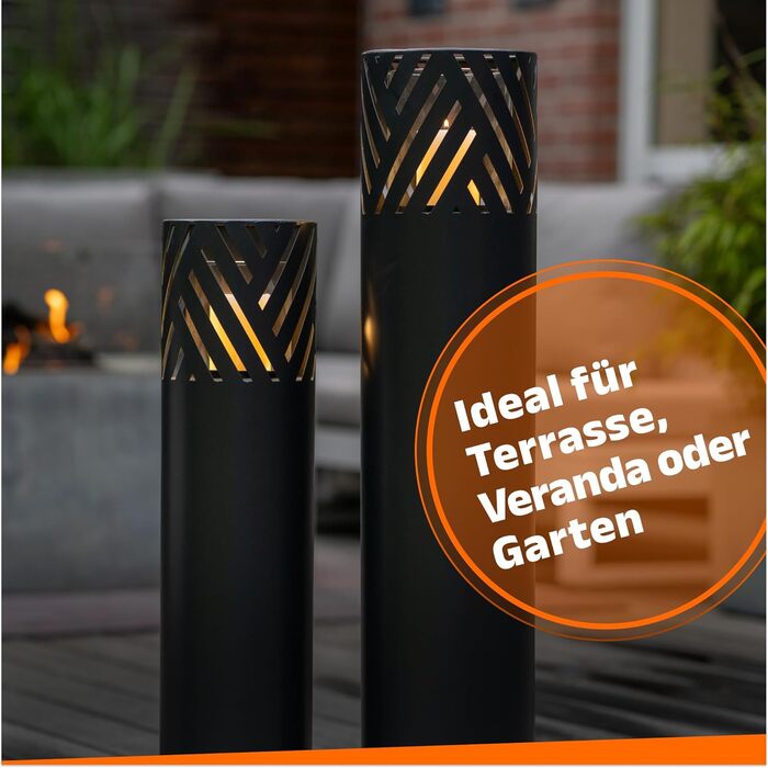 BENTSON Lantern Post Set of 2 | Decorative Post for the Garden in Rust Industrial Design | Lantern for Outdoors and Indoors | Includes Candles | Oriental | 95cm + 75cm (Anthracite (Stripes))