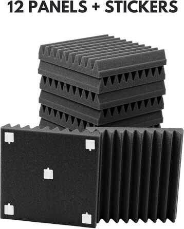 Акустичний поролон для звукоізоляції стін, 24 панелі 30x30x5 см, високої щільності, антрацитово-сірий, для студії звукозапису (з клеєм)
