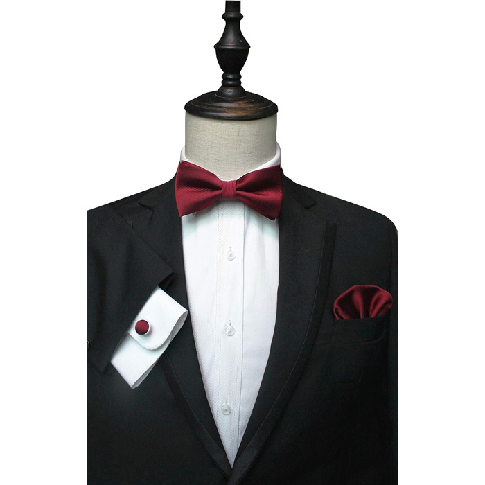 Комплект краватка-метелик, нагрудна хустинка та запонки JEMYGINS для чоловіків (бордовий)