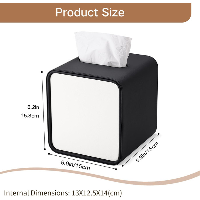 Скріпка для серветок GORESE, шкіряна, квадратна, чорна (15x15x15.8 см)