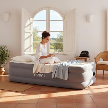 Надувний матрац-ліжко AVENLI самонадувний для 1 особи, 191x99x46 см, з інтегрованою помпою, белькрове покриття, для кемпінгу та дому