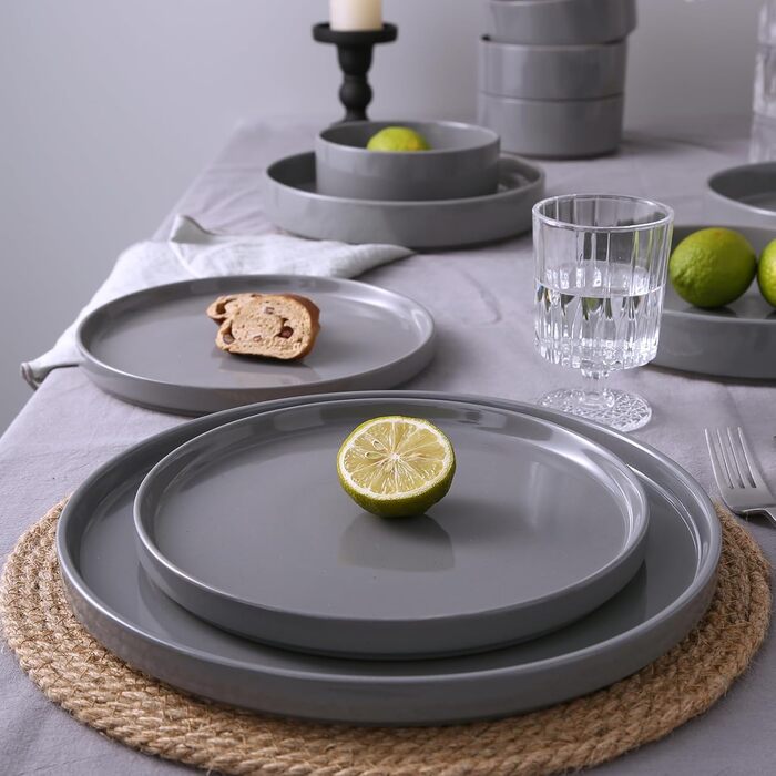 Набір посуду Nebula для 4 осіб (12 предметів): тарілки та миски, керамічний набір, тарілки для сервірування столу, безпечний у мікрохвильовці та посудомийній машині, темно-сірий колір