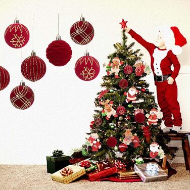 16 штучних новорічних кулі червоного кольору, 6 см, для прикраси ялинки. Набір міцних пластикових кулішок з гачками для ялинки. Новорічний декор для ялинки.