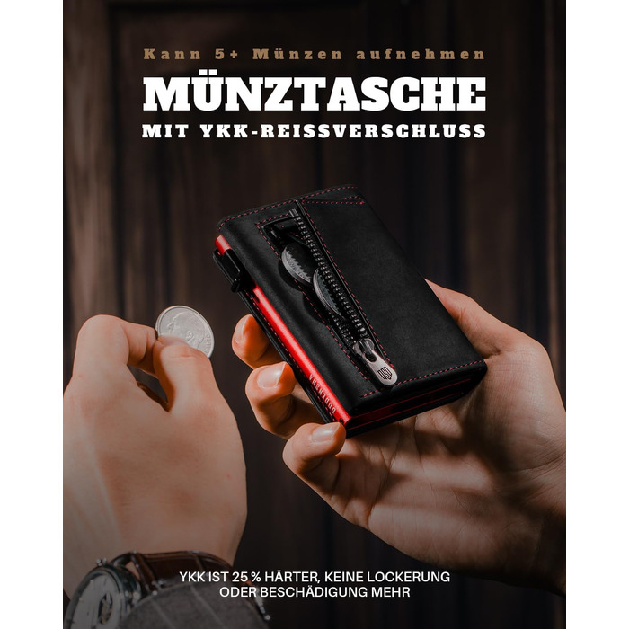 Портмоне чоловіче DODENSHA MagSnap Slim з відділенням для монет, RFID захистом, на 10+ карт, чорно-червоне