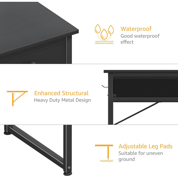 Small Black Computer Desk with Fabric Drawers - Home Office & Gaming - 39.4 inch