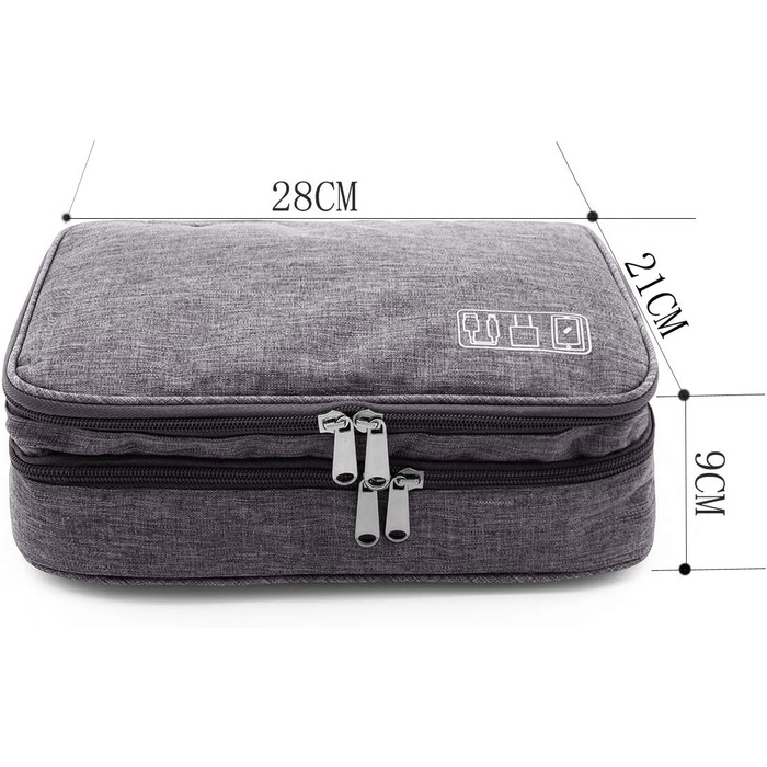 Водонепроникна сумка-органайзер для кабелів та електроніки Ruyosn. Двошарова сумка для кабелів, Power Bank та аксесуарів. Сіра, універсальний розмір.