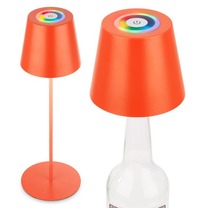 Світлодіодна настільна лампа Briloner бездротова з сенсорним керуванням, димуванням, регулюванням висоти, помаранчева (RGB + теплий білий, з насадкою для пляшки)