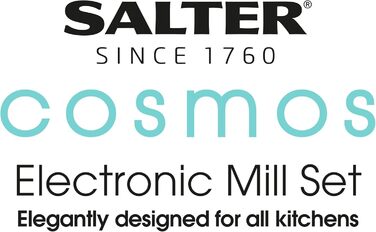 Набір електричних мельниць для солі та перцю Salter – зручне управління однією рукою, керамічний млин, регульований ступінь помелу, м'яке покриття, підсвічений цоколь (Cosmos Grey)