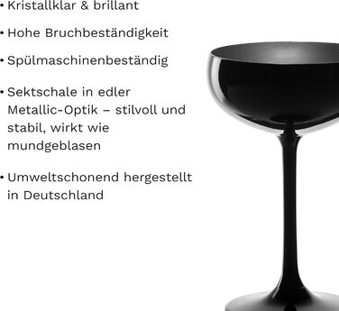 Набір келихів для шампанського Stölzle Lausitz Elements, 6 шт., 230 мл, чорний/бронзовий – келихи з кришталевого скла без свинцю, придатні для миття в посудомийній машині та стійкі до ударів