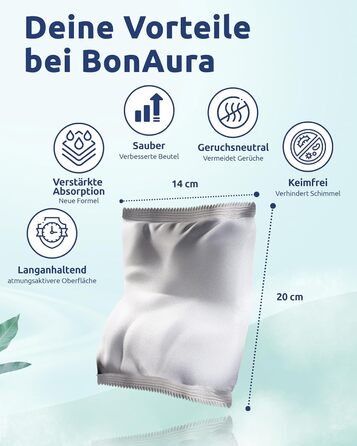 Поглинач вологи BonAura® без електроенергії для підвалу, ванної кімнати та інших приміщень - комплект з 6 гранул по 980г - захист від плісняви