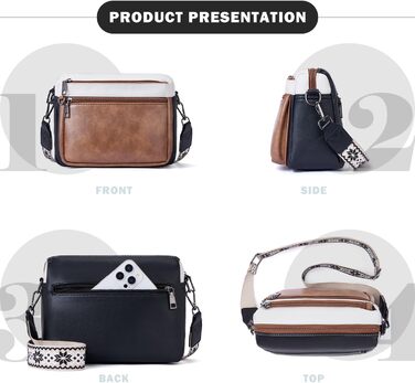 Сумка жіноча через плече MUIIKOLA середнього розміру, екошкіра, м'який широкий ремінь (чорно-бежево-коричнева)