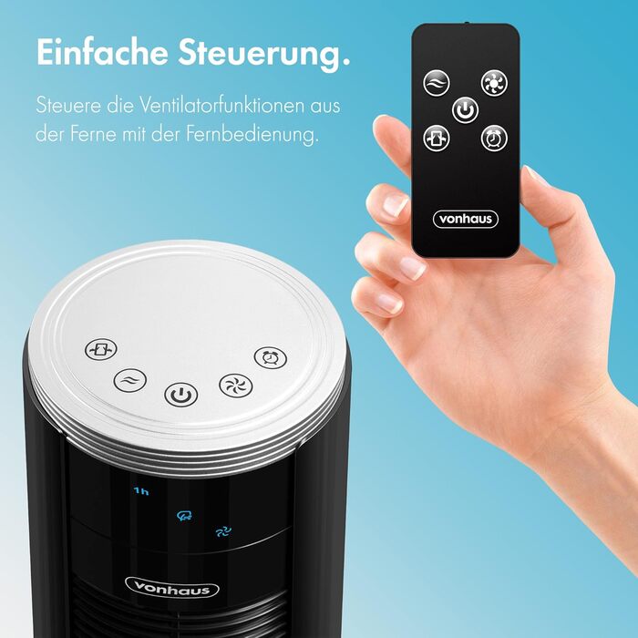 Турбовентилятор VonHaus 87 см: тихий, з пультом, для будь-якої кімнати. 2 швидкості, 2 роки гарантії, чорний