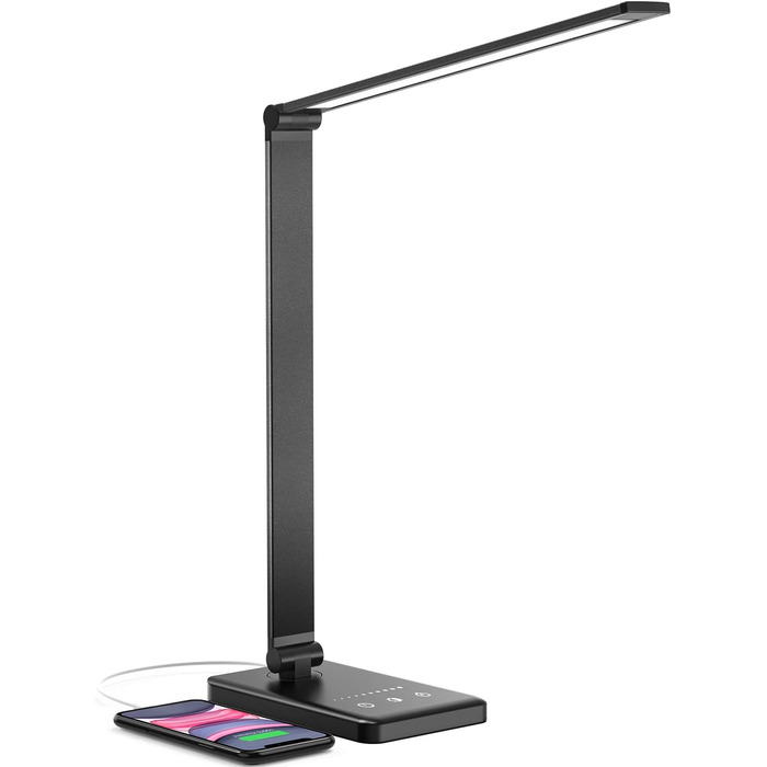 LED настільна лампа з регулюванням яскравості, 5 кольорів та 10 рівнів, захист очей, сенсорне керування, складна, нічна лампа з акумулятором 2500mAh (чорний)