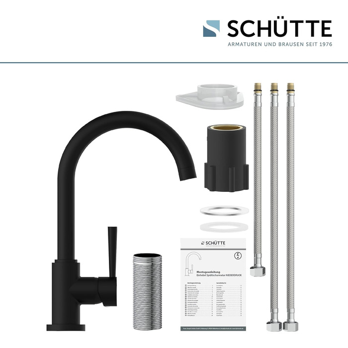 Кран кухонний SCHÜTTE Cornwall, 360° поворотний, чорний, з однорідним змішувачем для раковини