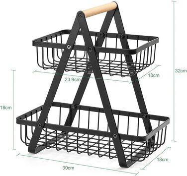 Металева етажерка для фруктів Stöckig – 3 яруси, чорна, для кухні, вітальні, офісу