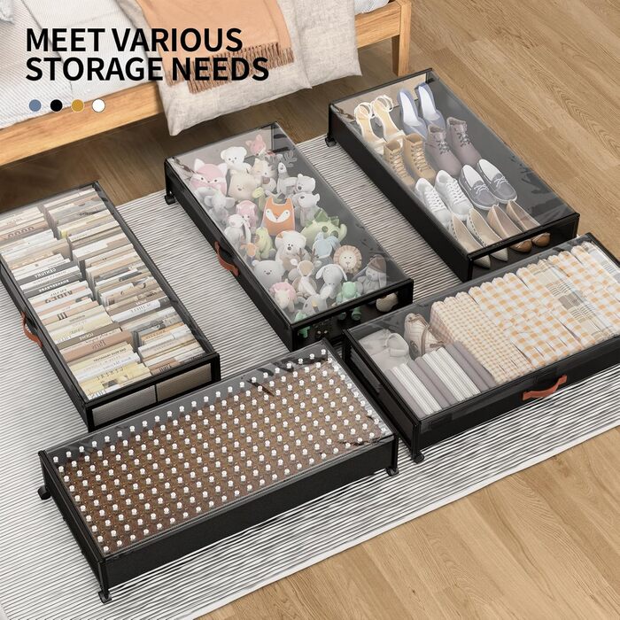 Підліжкова комода на колесах, XXXL, 2 шт. - органайзер для зберігання під ліжком (чорний)