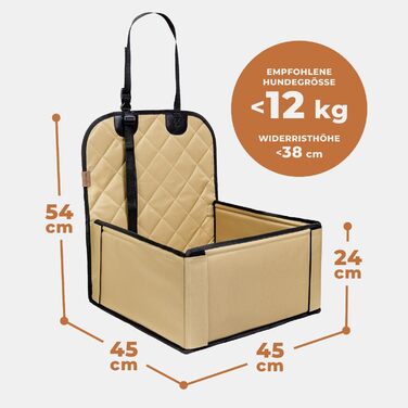 Extra Stable Dog Car Seat - High-Quality Car Seat for Small to Medium Dogs - Reinforced Walls and 3 Straps - Waterproof Dog Car Seat for Back and Front Seats (Beige)
