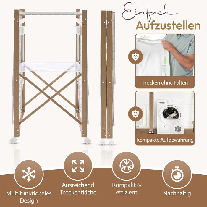 Металева сушарка для білизни Meisterhome® з 30 метрами мотузок, розкривні крила, економія місця, для одягу та рушників - біла