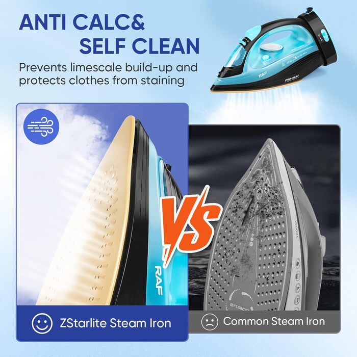 Пароочисник ZStarlite Powersteam Ultra: бездротовий, 2400W, керамічна підошва, антикальк, безперервний пар, вертикальне прасування, самоочищення, 320мл, блакитний