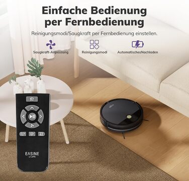 Робот-пилосос безщітковий, самостійно заряджається, з пультом дистанційного керування, тихий, для шерсті тварин та твердих поверхонь, E3