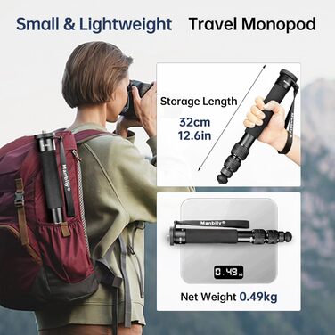 Монопод для камери Manbily A-888, 32-156 см, алюміній, 7 секцій, для DSLR/смартфона, монопод для фото та відео