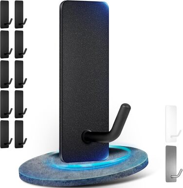 Набір гачків для рушників без свердління, 10 шт., самоклеючі гачки з нержавіючої сталі 304, надміцні клейкі гачки для великих предметів, гачки на стіну для ванної, туалету та кухні, стійкі до іржі, чорні гачки для рушників