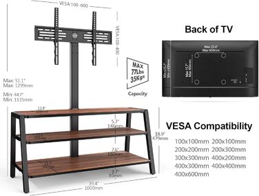 FITUEYES TV Stand with Mount - Adjustable Height TV Console for 37-70 inch TVs (up to 35kg) - Brown Wood