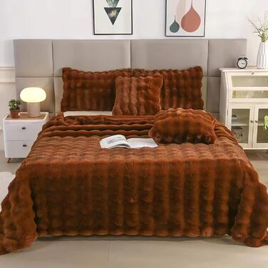 Плед Ergocar з штучного хутра, м'який та пухнастий, 180х200 см, колір темна кава