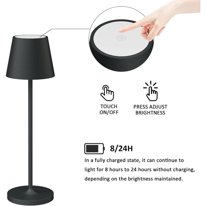 LED настільна лампа K-Bright з димуванням, акумуляторна | Для дому та вулиці | 3000K тепле світло | Дизайнерська лампа | 2 шт. в комплекті, колір антрацит