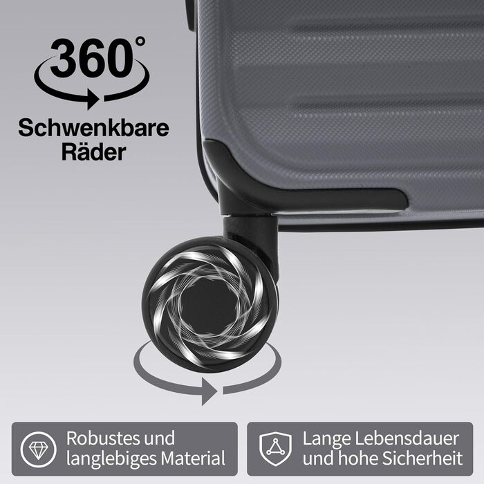 Набір валіз Merax TSA: 3 валізи (M, L, XL) з TSA-замком, телескопічним ручками та 4 колесами, чорний колір, PP-матеріал