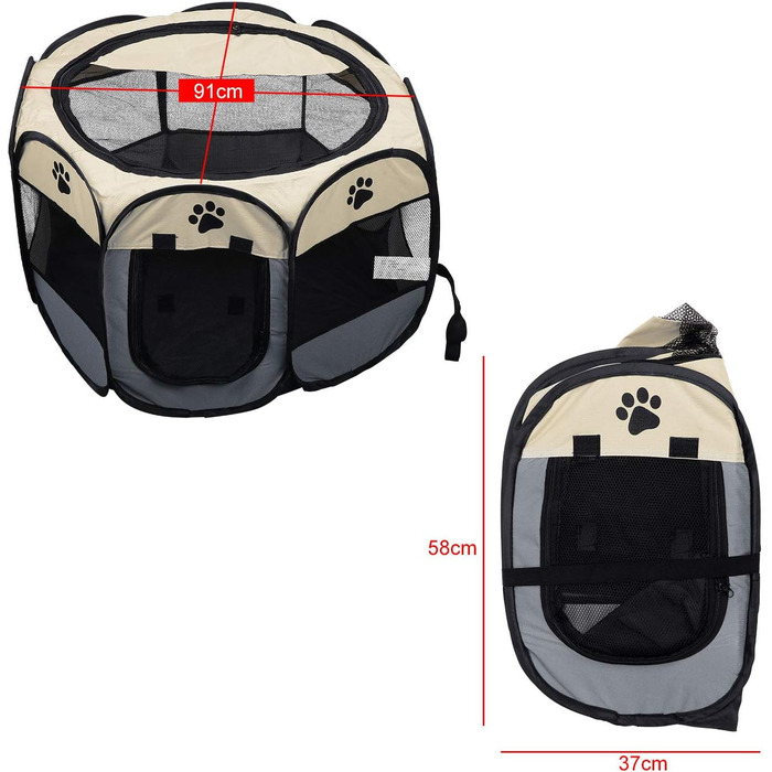 Кізочок Coolty: портативний вольєр для собак, котів та дрібних тварин, 91x91x58 см (бежевий + сірий)