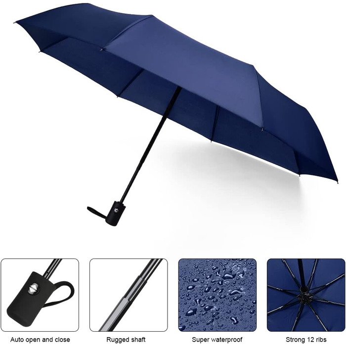 Зонт автоматичний Vicloon, 8 спиць, тефлонове покриття, компактний, для подорожей, гольф, темно-зелений/темно-синій