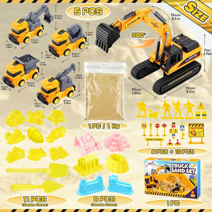 UPDOKIT Magic Sand for Kids, Kinetic Sand with 1 KG of Sand, Construction Vehicle and Accessories for Boys and Girls Ages 3, 4, 5, 6, 7+ Years Old