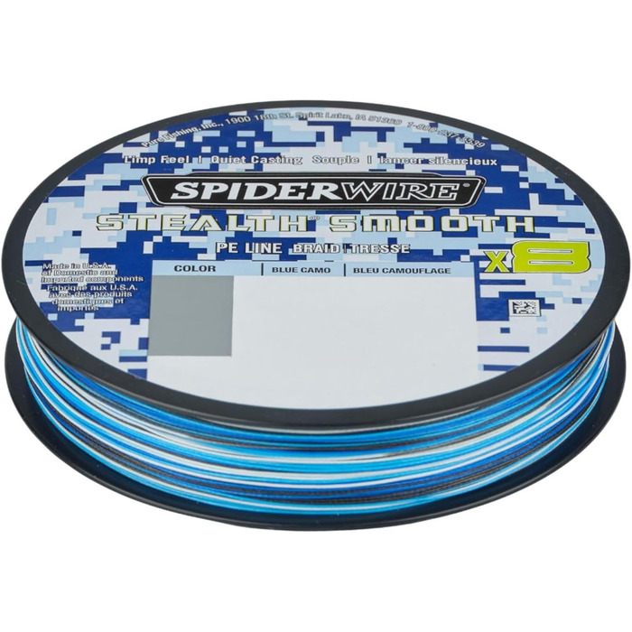 Плетена рибальська ліска Spiderwire Stealth Smooth 8, 300 м, Blue Camo, 8-ниткова, мікропокриття, діаметр 0,06-0,39 мм, навантаження 5,4-46,3 кг (0,11 мм – 10,3 кг), 2020 рік