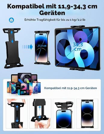 Тримач для планшета та смартфона LZSIG на мікрофонну стійку, регульований кронштейн для iPad, iPhone, Kindle та Android (4.7-34.3 см), розмір L