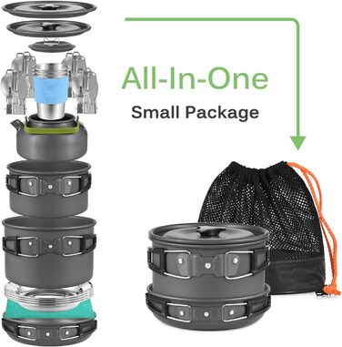 Набір посуду для кемпінгу Lixada: каструля, плитка, столові прилади (2-3 особи), для пікніків та BBQ
