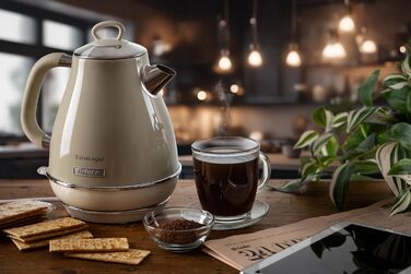 Ariete Vintage Electric Kettle 2869 - 1.7L Stainless Steel Retro Kettle with Water Level Window, Cordless 360° Base, Auto Shut-Off, Tea Infuser, 2000W (Beige)