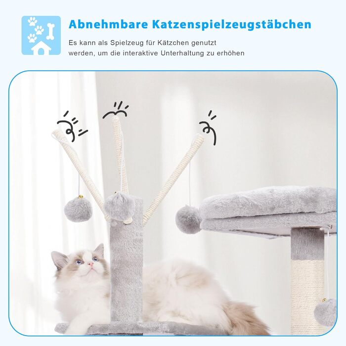 Котячий будиночок з когтеточкою Hey-Brother Kratzbaum 135 см, сірий. З платформою, іграшкою, печерою та гамаком. MPJ019-SW