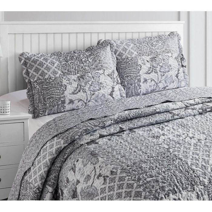 Набір постільної білизни Brilliant Sunshine Grey Heart Love Patchwork (2 шт.) з ковдрою та наволочкою, двостороння, для двоспального ліжка (Queen, сірий)