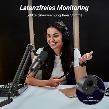 Мікрофон TONOR TD510+ для запису та стрімінгу: XLR/USB, динамічний, з кріпленням та кнопкою Mute, чорний