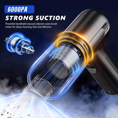 Ручний бездротовий пилосос Anluomania 3-в-1, Mini-пилосос 6000Pa, 4000mAh, з LED-підсвічуванням, для авто, дому, кухні, видалення тваринних шерсті